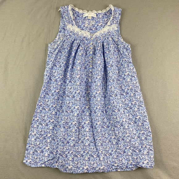 Eileen West Other - Eileen West Cotton Lawn Chemise Nightgown XS flower buttons lace cottage blue